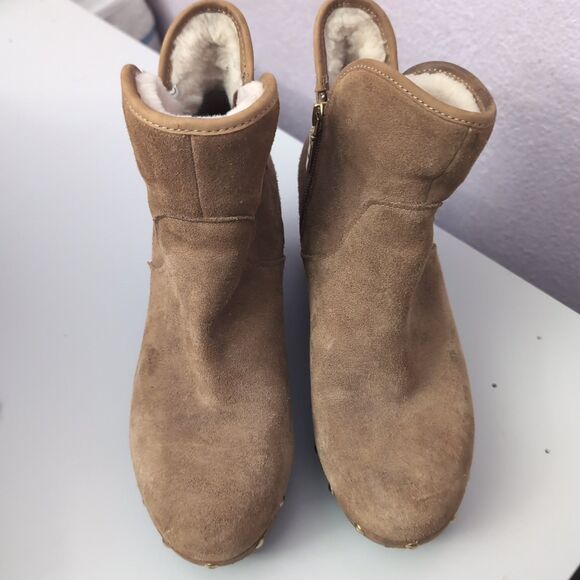 UGG Cam 2 Suede Sheepskin Chunky Heel Ankle Boots Zip Women's 8 Chestnut 1013599 - Picture 5 of 7